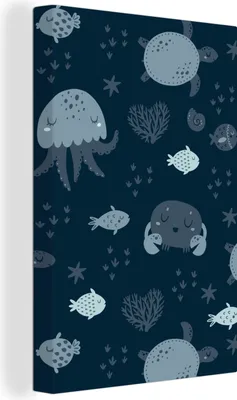Produktbild von OneMillionCanvasses® - Leinwandbilder - 90x140 cm, Schildkröte - Meerestiere - Schnittmuster - Jungen - Baby, Wandbilder Kunstdruck Wanddekoration - Wandschmucke - Schlafzimmer
