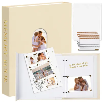 Obrázek produktu pro Fotoalbum, 21 x 28 cm - obal z plátna - scrapbook - album vzpomínek - s 3 kroužky - 50 bílých listů