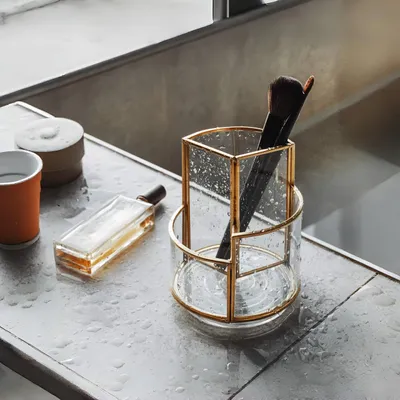 Obrázok produktu pre Držiak na štetce na make-up, otočný o 360°, sklenený, organizér na štetce, rúže a maskary