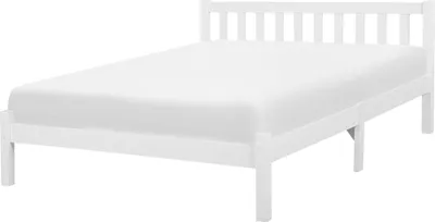 Produktbild von BELIANI Bett Weiß Kiefernholz mit Lattenrost 140 x 200 cm Hohes Kopfteil Lattenoptik Klassisch Skandinavisch Schlafzimmer Holzbett Doppelbett