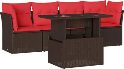 Immagine prodotto di vidaXL Set di divani da giardino a 5 pezzi con cuscini, marrone, polyrattan