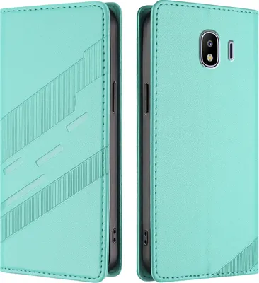 Produktbild von Hülle für Samsung Galaxy J4 2018, Kunstleder Brieftaschen Handyhülle mit Kartenfach und Standfunktion Türkis