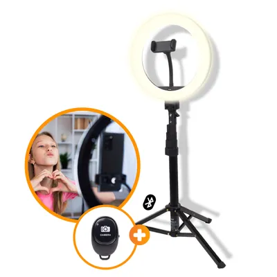 Produktbild von R2B Ringlampe mit Stativ - 186 CM - flexibler Hals - 30 Lichtmodi - Ring Licht - Lampe für Tik Tok - 10 Zoll