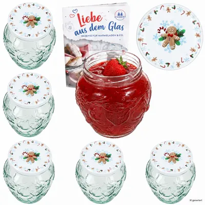 Image de Lot de 6 pots à confiture en verre, capacité de 580 ml, marque Candyman, avec couvercle, référence TO82