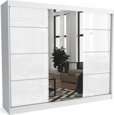 Produktbild von Moderner Kleiderschrank mit Schiebetüren ZANU 250 cm Hochglanzplatte(WEISS)