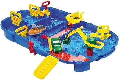 Produktbild von Aquaplay Lock Box Wasserbahn, 25 Zubehörteile, Containerboot, Amphibienboot, Wilma Nilpferd Figur