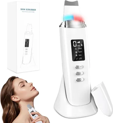 Produktbild von Ultraschall Skin Scrubber, 4 Modi & 4 Stufen mit Rot- und Blaulicht, Ultraschall-Gesichtspeelinggerät, Porenreiniger