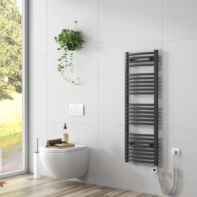 Zdjęcie produktu dla EMKE Grzejnik łazienkowy Elektryczna suszarka do ręczników Z elementem grzewczym 120x40cm Antracyt Zakrzywiony grzejnik do łazienki