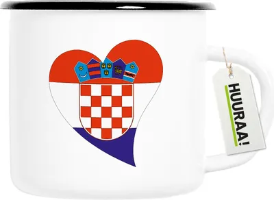 Produktbild von Huuraa Emaille Tasse Kroatien Flagge Herz 300ml Vintage Campingbecher Geschenkidee