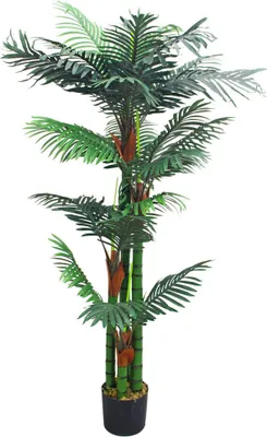 Produktbild von Künstliche Palme groß Kunstpalme Kunstpflanze Palme künstlich wie echt Plastikpflanze Arekapalme 150 cm hoch Balkon Deko Decovego