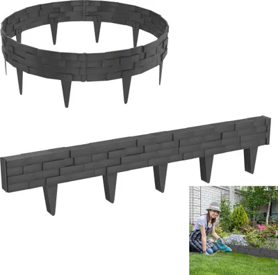 Produktbild von XINZI Rasenkante Beeteinfassung Gartenpalisade in Stein-Optik, Beetumrandung Mähkante Randsteine aus Kunststoff mit 5 Elemente á 100 cm(5m, Anthrazit)