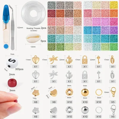 Image de Billes de verre de 3 mm, 18 000 pièces, 48 couleurs, avec 300 perles en forme de lettres, pour la fabrication de bijoux