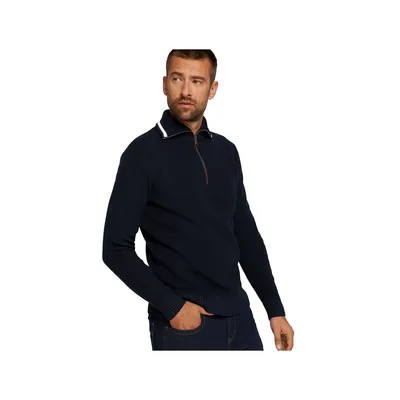Produktbild von 33155 TomTailor, modern Troyer, Herren Troyer Pullover Pulli Mock Zip, mittlerer Glattstrick, marineblau, M