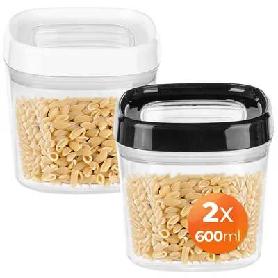 Image de KADAX Récipient de stockage "Duna", boîte de rangement transparente en plastique, Set of 2 : 600 ml, Noir Couvercle