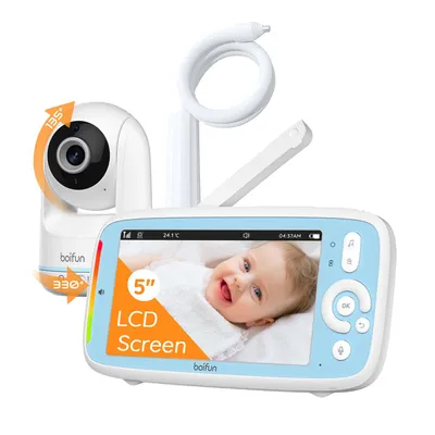 Obrázek produktu pro Dětská chůvička s PTZ, 5palcová chůvička, kamera s IPS obrazovkou 720P, noční vidění HD, VOX, sledování teploty, ukolébavky, držák na kameru