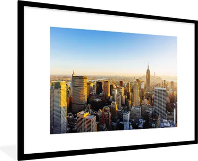 Produktbild von MuchoWow® Gerahmtes Poster New York - Sonne - Skyline 90x60 cm - Poster mit Schwarzem Bilderrahmen Wandposter Rahmen Foto Bilder - Wanddekoration - Fotos