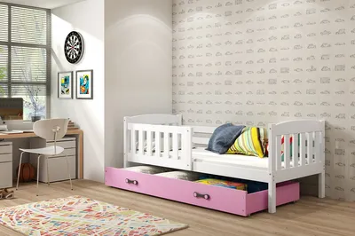 Image de Lit enfant avec rangement et matelas 90x200 BRIGID - blanc / rose