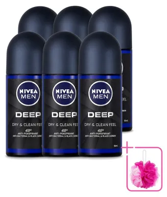 Produktbild von 6 x NIVEA MEN Deep Deodorant Roll-On mit Aktivkohle - 50 ml - Sparpackung - 6 Stücke