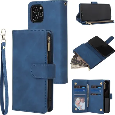 Produktbild von Mobigear Zipper iPhone 12 Mini Hülle Klapphülle Geldbörse - Blau