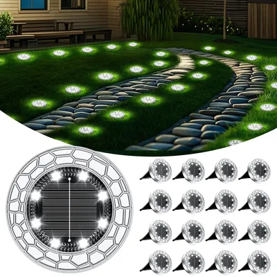 Produktbild von FIFlying 16 Stück Solar Bodenleuchten Aussen 8 LEDS Außenleuchte Solarleuchte für Garten Wasserdicht Gartenleuchte für außen Terrasse Rasen Hof Gehweg, Kaltweiß