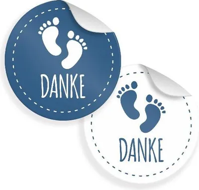 Produktbild von 24x Sticker Danke Fußabdrücke (Motiv 29) 4cm Geschenk Aufkleber Taufe Geburt