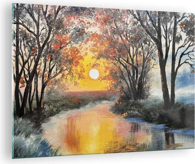 Produktbild von Bilder auf glas - Einteilig - Fluss Sonne Bäume - 70x50cm - Glasbilder - Wandbilder - Bilder - zum Aufhängen bereit - Wanddekoration aus Glas - Glas Bilder - Wandbild auf Glas - GAA70x50-4190