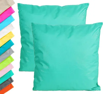 Produktbild von 2x Outdoor Lounge Kissen 45x45cm Dekokissen Set Inkl. Füllung Wasserfest Sitzkissen Garten Stuhl Lotus Effekt, Farbe:Aqua