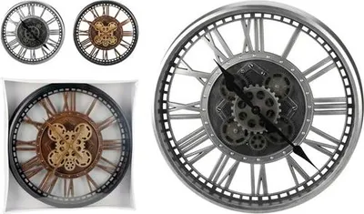 Productafbeelding van Wandklok met bewegende tandwielen, goud of zilver, diameter 50 cm