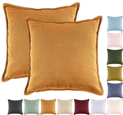 Produktbild von JACK by Mistral 2er Set 45x45cm Kissenhülle Kissenbezug Baumwolle Reißverschluss Leinenoptik , Farbe:Caramel