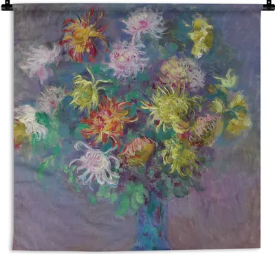 Produktbild von MuchoWow® Wandteppich Wandbehang Vase mit Chrysanthemen - Claude Monet 150x150 cm Tapisserie Dekoration Wandtuch - Wohnaccessoires - Modernes