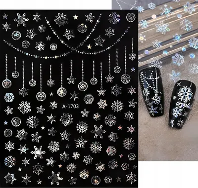 Produktbild von Weihnachts-Nagelaufkleber Glänzende SCHNEEFLOCKEN-KUGELN