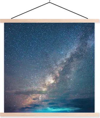 Produktbild von MuchoWow® Textilposter Sterne - Sonnensystem - Türkis - Jungen - Mädchen - Kinder 120x120 cm mit holzfarbenen Rahmen - Textil-Poster