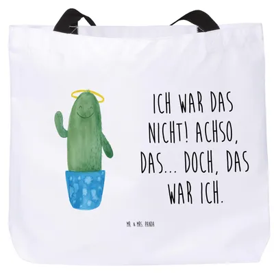 Produktbild von Mr. & Mrs. Panda Schultasche Kaktus Heilig - Weiß - Geschenk, Kakteen, Strandtasche, Schwestern, Familie, Reisetasche, Freundin, Bruder, Tote Bag, Eltern, Tasche