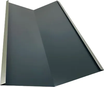 A dark gray metal profile with silver edges, folded into a V-shape.