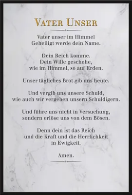 Produktbild von Vater Unser - Poster - Weißer Marmor + Wechselrahmen, Shinsuke® Maxi Kunststoff schwarz, Acryl-Scheibe