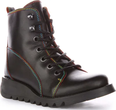 Produktbild von Fly London Sore813 Frauen Schnürung Leder Stiefelette Schwarz Rot – undefined / Schwarz Rot