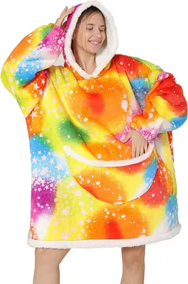 Produktbild von ASKSA Übergroße Sherpa Hoodie für UniDecke Sweatshirt Warme Plüsch Fleece tragbare Decke Mit Taschen, Orange