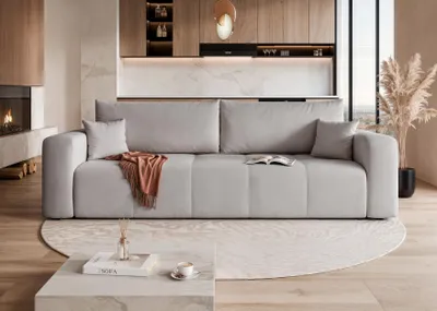 Image de Canapé Idohome 3 places Canapé-lit indépendant et moderne avec fonction couchage et espace de rangement, canapé en velours, ensemble de salon couleur gris clair Manila 15 - PEDRO