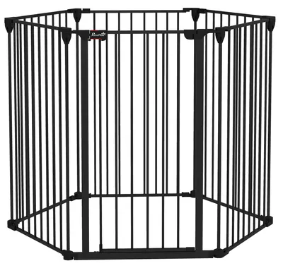 Immagine prodotto di PawHut Cancellino per Cani Taglia Media Pieghevole per Interni a 6 Pannelli, in Acciaio e Plastica, 123x102x100 cm, Nero