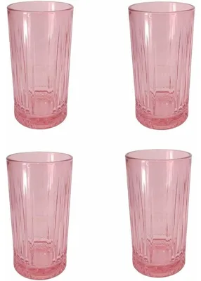 Obrázek produktu pro Pasabahce 520015 Dlouhá sklenice na nápoje v retro designu a křišťálovém vzhledu, na koktejly, džusy, vodu, nápoje, těžký highball, 445 ml, 4 ks růžová