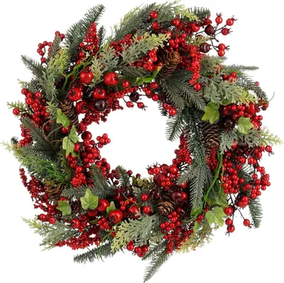 Image de Mica Decorations Norah Couronne de Noël avec des pommes de pin - H13 x Ø50 cm - Rouge