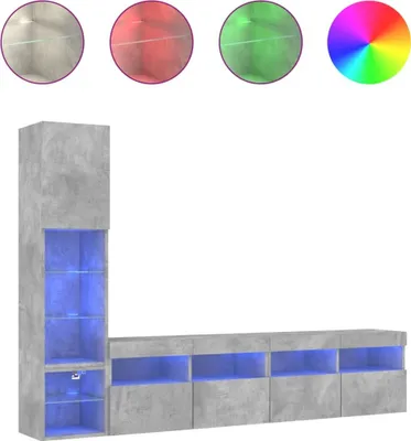 Produktbild von vidaXL 4-tlg. Wohnwand mit LED-Beleuchtung Betongrau Holzwerkstoff
