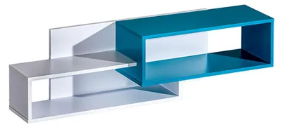 Produktbild von Kinderzimmer - Hängeregal / Wandregal Frank 11, Farbe: Weiß / Blau - 34 x 120 x 26 cm (H x B x T)