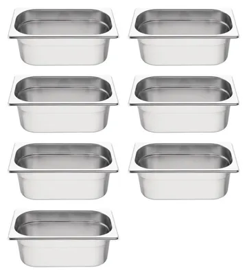 Produktbild von Vogue GN-Behälter Set - 7 x GN1/4 - 100mm - Edelstahl - 7 Behälter
