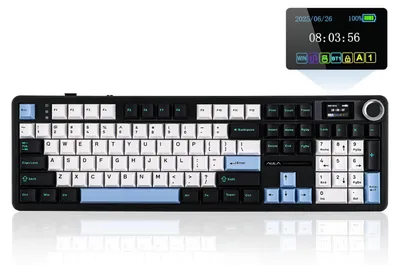 Obrázok produktu pre Bezdrôtová herná klávesnica - 104 kláves - funkcia výmeny spínačov bez potreby pájacieho prístroja - RGB podsvietenie - LCD displej - modrá