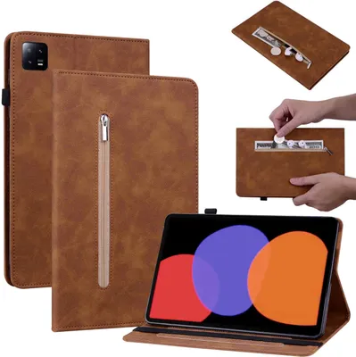 Obrázok produktu pre Pre Xiaomi Pad 6 / 6 Pro – hnedé puzdro na tablet z umelej kože so zipsom