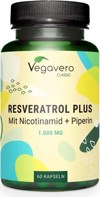 Produktbild von Vegavero Resveratrol Plus | 60 Kapseln | mit Nicotinamid (Vitamin B3) + Piperin | vegan