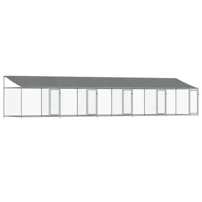 Image de vidaXL Enclos pour chiens avec toit et portes Gris 10x2x2 m Acier galvanisé