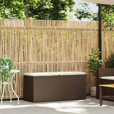 Obrázok produktu pre vidaXL Záhradná lavica s vankúšmi hnedá 110x40x44 cm Poly ratan