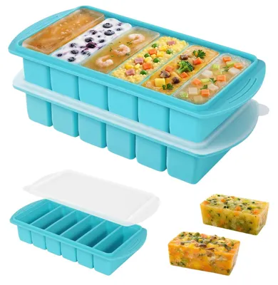 Image de Omgoods - Ensemble de 2 moules en silicone pour glaçons, avec couvercle, idéal pour les bouillons